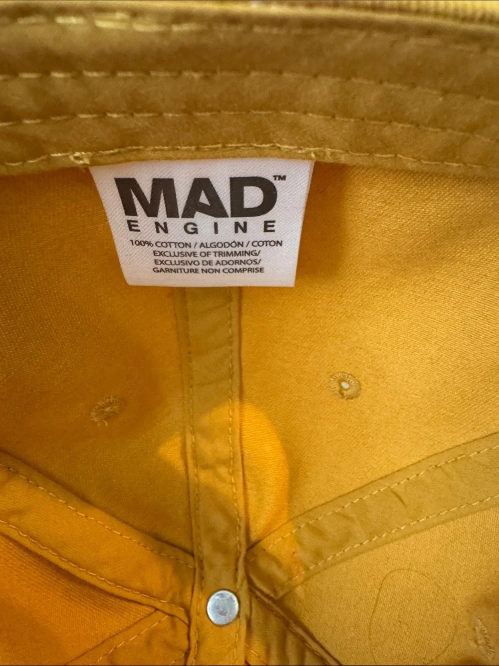 MAD Engine Mustard Yellow Cotton Baseball Cap Adjustable Strap